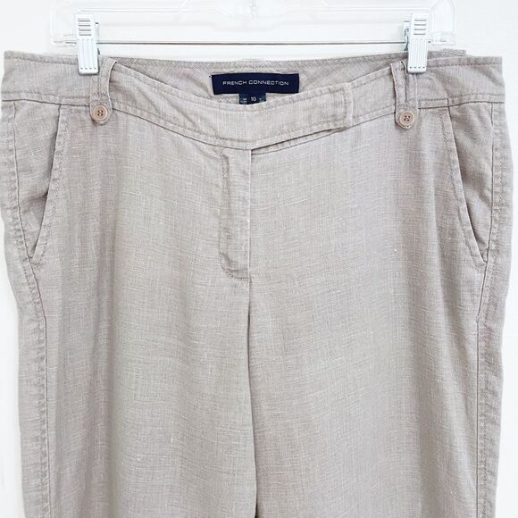 French Connection Pants Linen Wide Leg Greige Size 10 - Picture 2 of 5